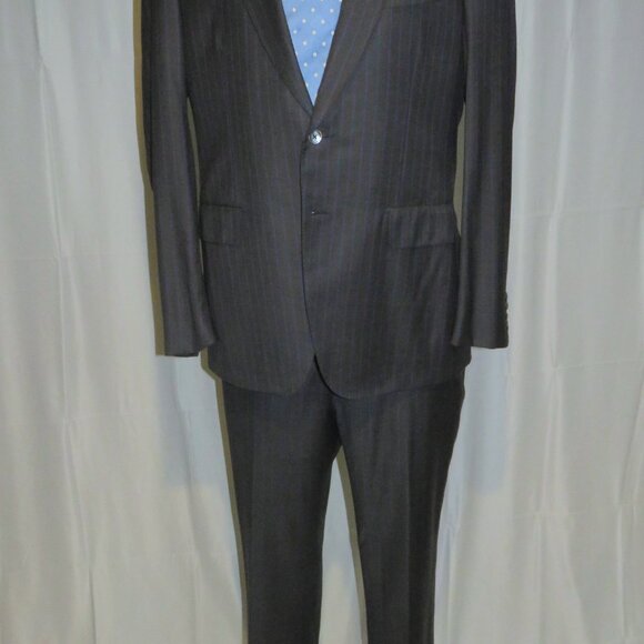 ISAIA Gregorio Super 160 Gray Striped Current Two Button Suit 44L - Picture 2 of 16